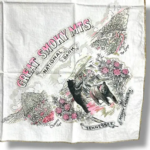Vintage Great Smoky Mts National Park Souvenir Scarf Bandana Pale Pink