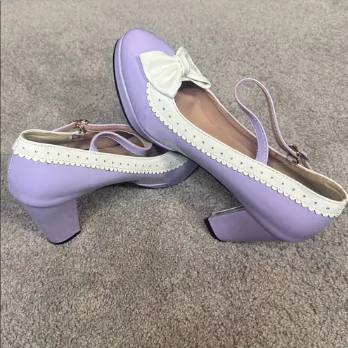 Women’s Purple Chunky Heel Mary Jane Pumps Cute Bow Round Toe Size 8 NEW Purple