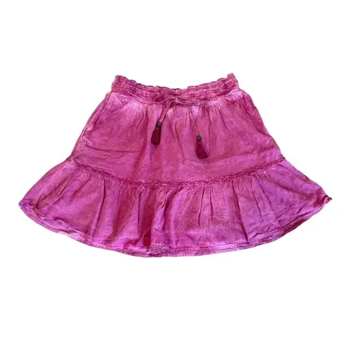 Pilcro Anthropologie Giulia Mini Skirt Pink Ruffle Pockets Lined Womens Small