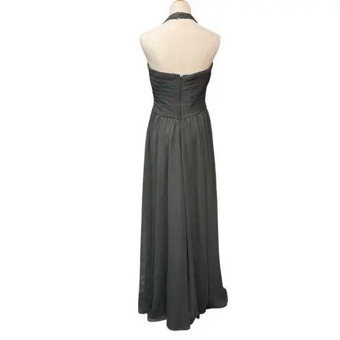 Kennedy Blue Ginger Ruched Halter Crisscross A-Line Midi Dress Charcoal Size 10