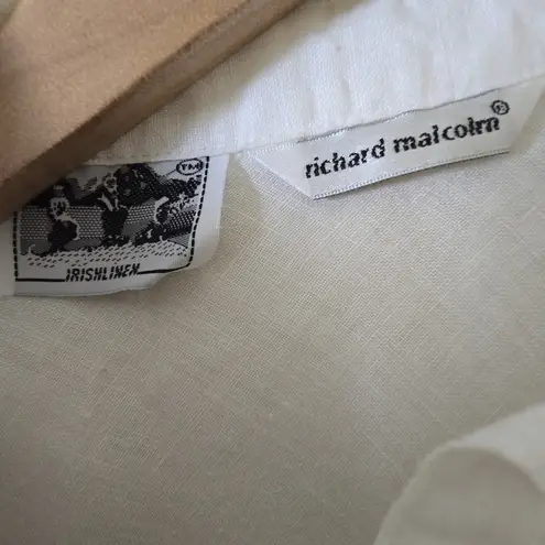 Richard Malcolm White Long Sleeve Bottom Up 100% Irish Linen Shirt Small