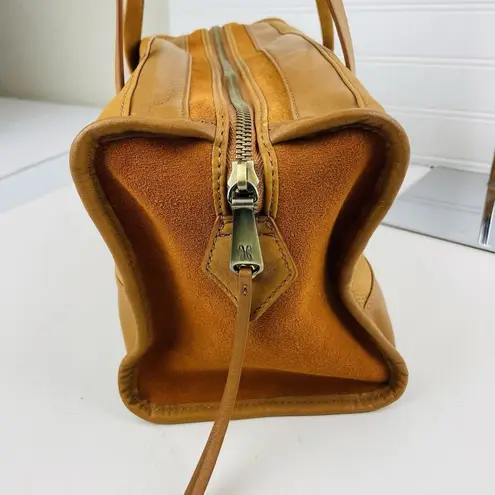 HOBO Tan Velvet Hide Suede Leather Patchwork Double Handles Satchel Shoulder Bag Brown