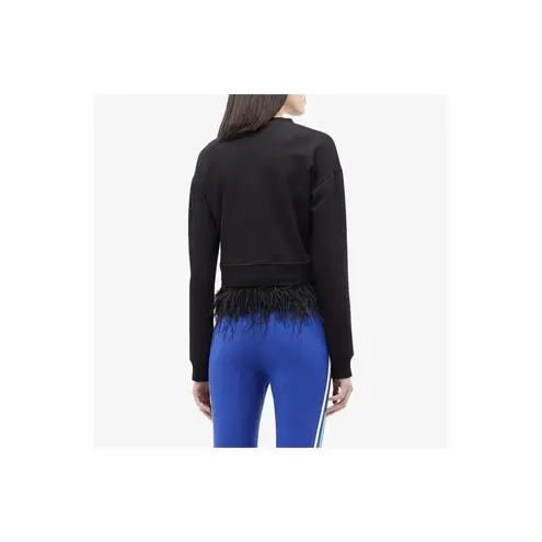 Derek Lam 10 Crosby Black Crewneck Ostrich Feather Hem Pullover Sweater Size S