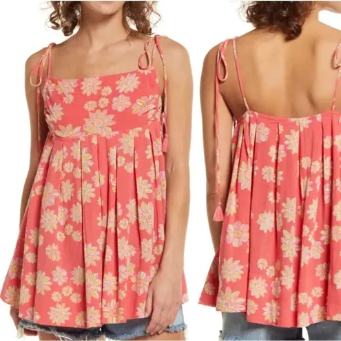 Free People  Molly Pink Floral Tunic Tank Size XS Babydoll Boho Y2K Bloomcore