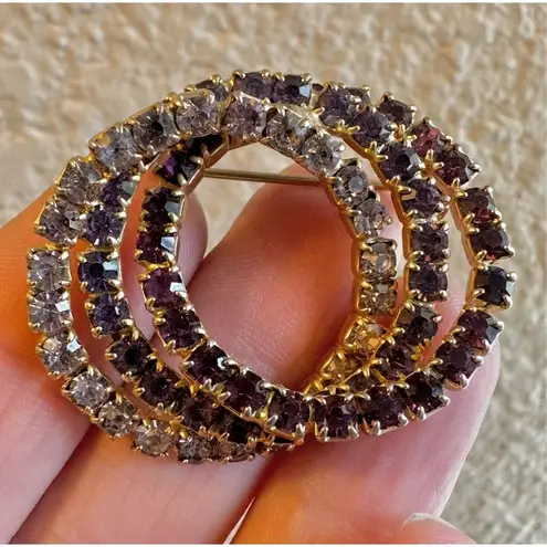 Vintage Purple & Clear Rhinestone Triple Circle Brooch