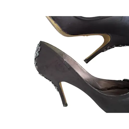 HOUSE OF DEREON Beyonce Black Satin Embroidered Beaded Heels Size 7.5