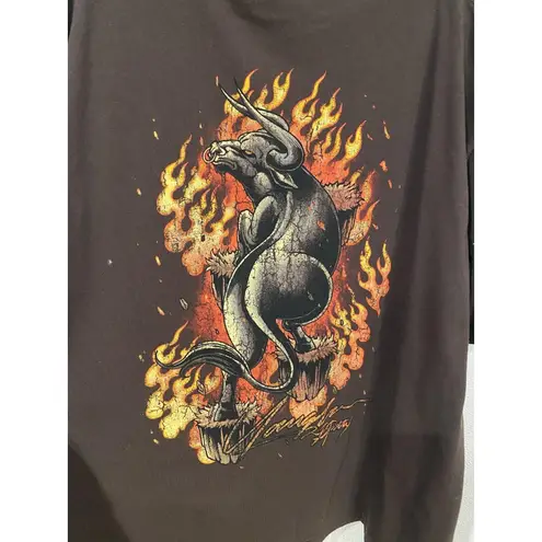 YoungLA Shirt Womens Medium Brown Bull Flames Graphic Tee Heavyweight Cotton LA