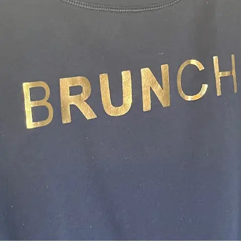 Sarah Marie Running Brunch Wide Neckline Sweatshirt Navy Blue Gold Small