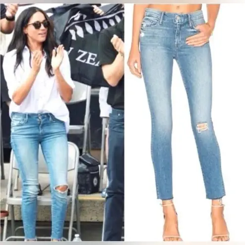 MOTHER Looker Ankle Fray Skinny Jeans in Love Gun Blue Size 25