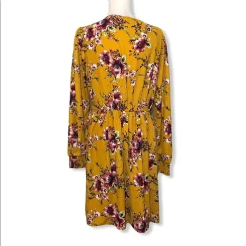 Xhilaration NWOT Gold Yellow Floral Long Sleeved Smocked Dress