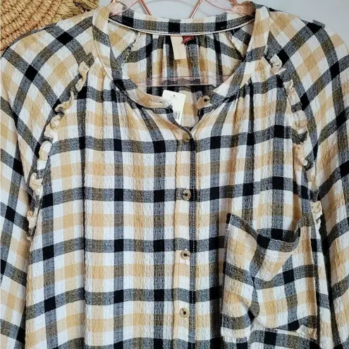 Anthropologie , New, Pilcro Breezy Gauze Plaid Button Front Top, Size XLP