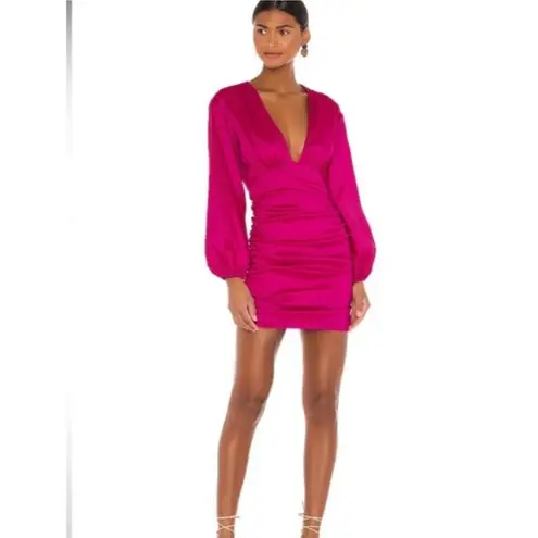 Lovers + Friends  Lorenza Mini Dress Fuchsia Pink Long Sleeve V-Neck Size Xs