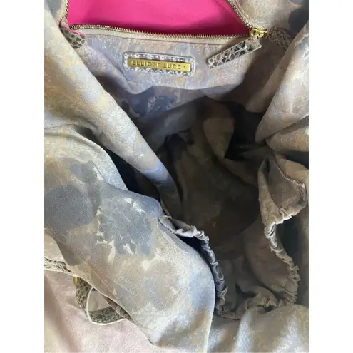 Elliott Lucca Sintra Leather Hobo Bag Exotic Snakeprint Gray/Taupe Gray