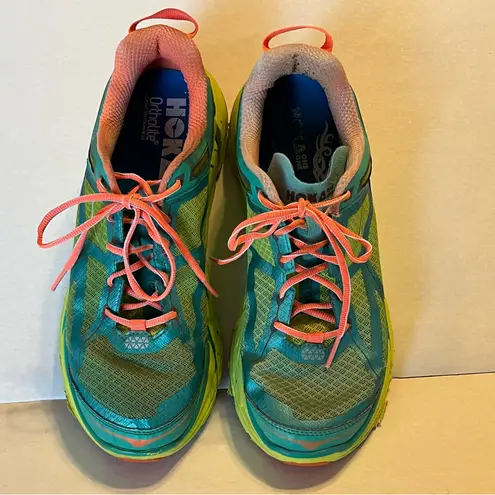 Hoka One One Womens Size 9 Shoes Clifton 1 Athletic Aqua Coral *FLAWED THRASHED