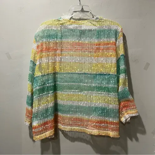 Alfred Dunner Spring Lake 3/4 Sleeve Top PXL Multicolor Mesh Cardigan Beachy