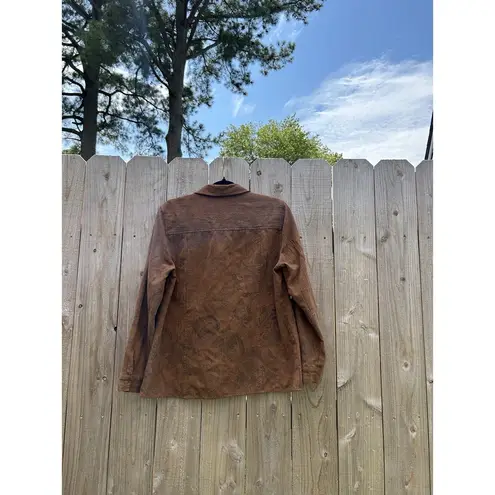 Tantrums Womens Size Large Brown Print Button Up Shirt Long Sleeve Square Button