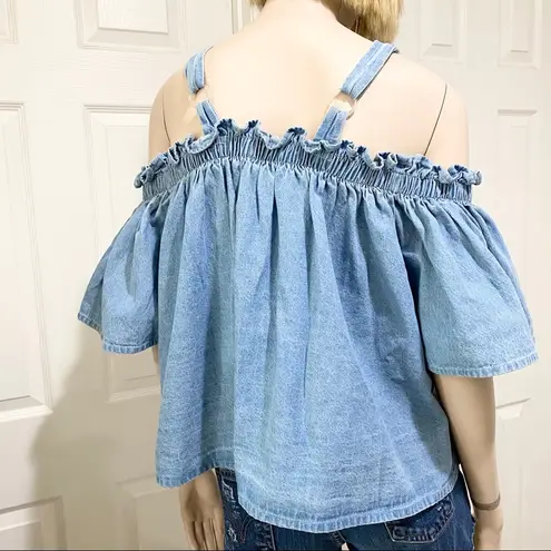 Fashion to figure FTF Off Shoulder Cold Shoulder Denim Blouse