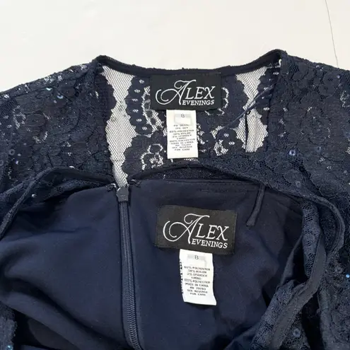 Alex Evenings Navy Blue Sequin Lace Trumpet Sleeveless Dress Jacket Size 8