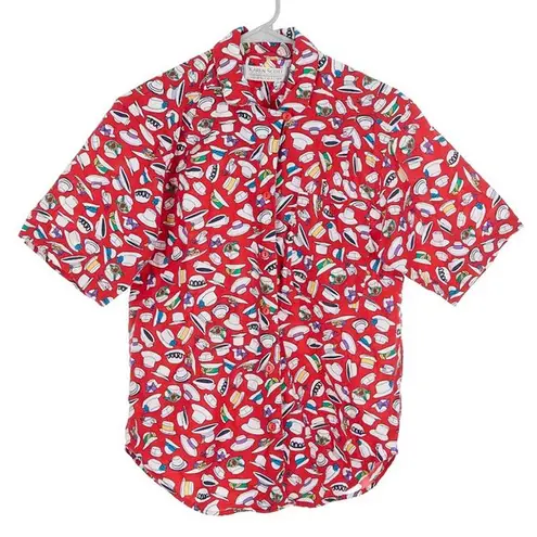 Karen Scott Vintage 90s Hat Print Button Front Shirt Small