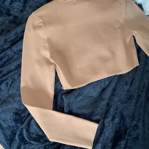 NICHOLAS Gael Cropped Crystal Long Sleeve Top in Nude Silver Size M