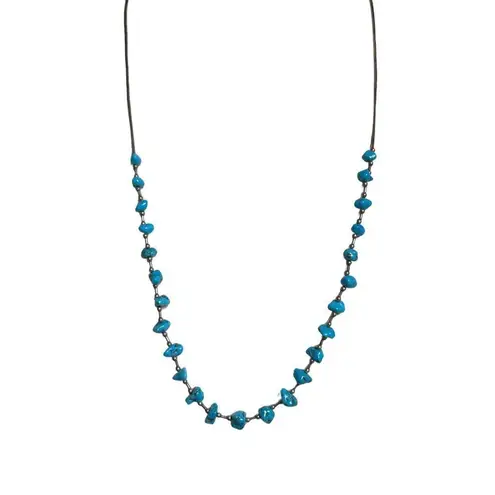 Authentic Southwestern Raw Turquoise Nuggets Liquid Sterling Silver Necklace Blue