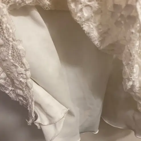 Womens White Lace Mini Dress S Small Bust 34” Lined Short Sleeve