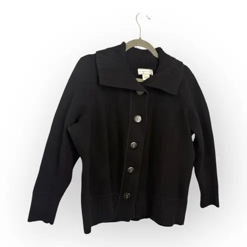 Allison Daley Black Knit Button Front Cardigan Jacket Vintage 90s L Minimalist