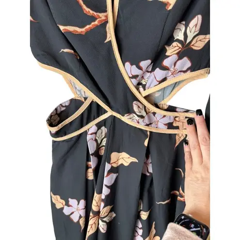 Angel Biba Black Floral Print Long Flare Sleeve Cut Out Detail Romper Size 6