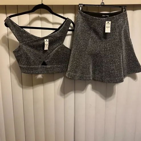 EXPRESS NWT  Silver Metallic Criss Cross Cut-Out
Crop Тор S and Matching skirt 2