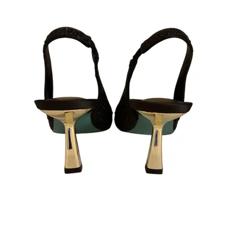 Betsey Johnson  Black Rhinestone Slingback Kitten Heels with Silver Heels