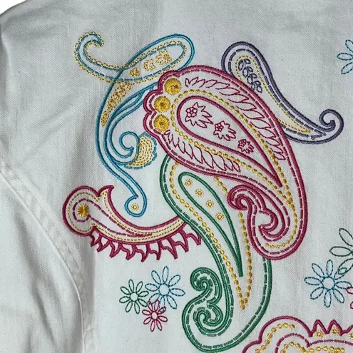 Sharon Young White Embroidered Lightweight Jacket Size Medium White