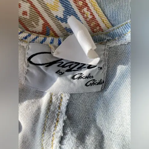 VINTAGE Chazzz by Charles Gailian Aztec Light Wash Denim Overalls, Size Medium Blue