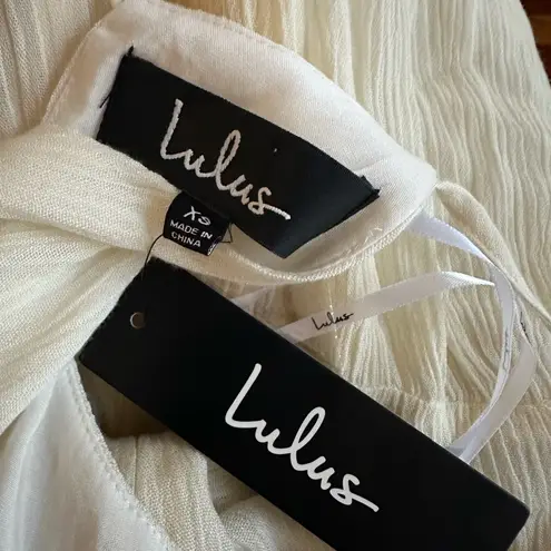 NEW Lulus Cream Crochet Embroidered Halter Tiered Boho Maxi Dress Beach Bridal White Size XS