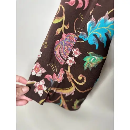 Susan Graver Top Jacket 2X Button Brown Floral Fall Boho Feminine 3/4 Sleeve