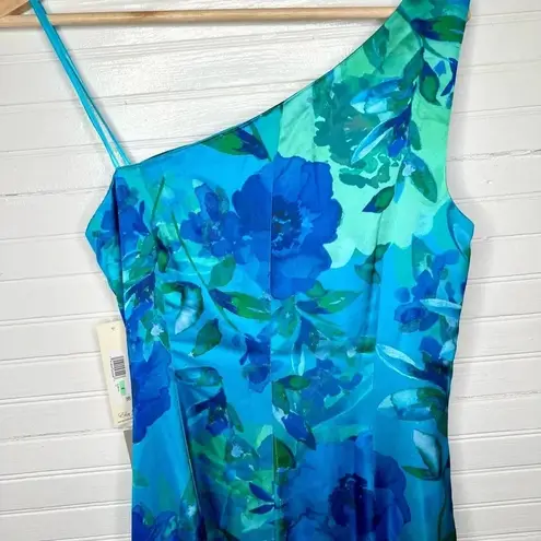 Eliza J Women's Floral One Shoulder Ruffle Cocktail Dress Blue Size 8 tiny flaw