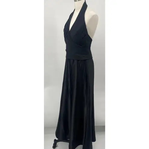 Tadashi Shoji Vintage 90s Tadashi Halter Gown Pleated Bodice Taffeta Fit & Flare Maxi Black S