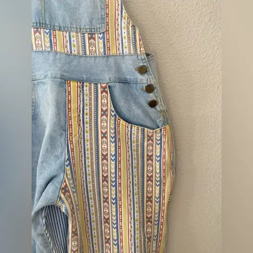 VINTAGE Chazzz by Charles Gailian Aztec Light Wash Denim Overalls, Size Medium Blue