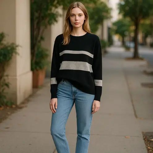 The CASHMERE PROJECT Women's Knit Sweater Pullover Black Gray Size L Boxy Casual Size L