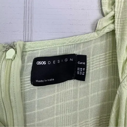 Asos Design Curve Knot Front Mini Dress Check Dobby Apple Green Puff Sleeves 48 Size undefined