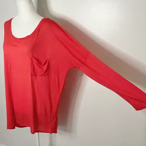 LA Made New  Long Sleeve Pocket Top Soft Modal Knit Dropped Shoulder Red