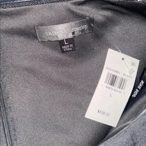 Tadashi Shoji NEW Pleated Strapless Ruffle LEITH RUFFLE Black BOS24386L gown L