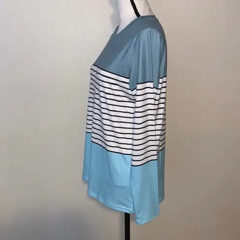 Exclusive heart white with blue stripes long sleeve shirt Medium