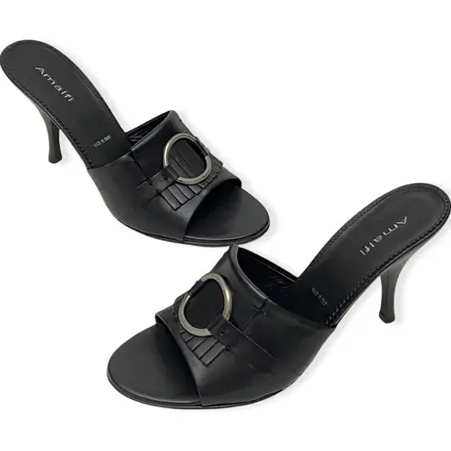 Amalfi Black Italian Leather Fringe Slip On Heel Size 9