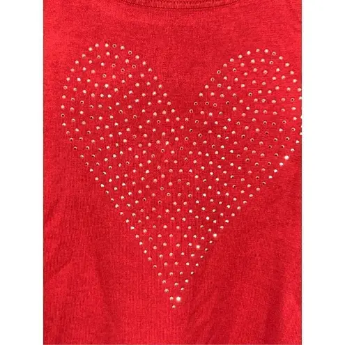 80 Park Women's Rhinestone Heart Short Sleeve Blouse Red Size XL
