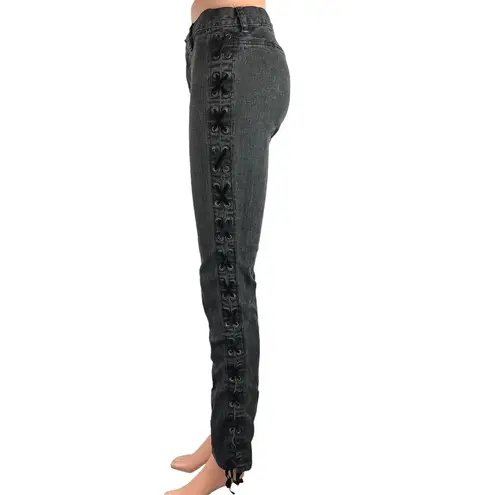 DKNY Jeans Women Black Mid Rise Flat Front Side Corset Lace Skinny Denim Jeans 3 Size undefined