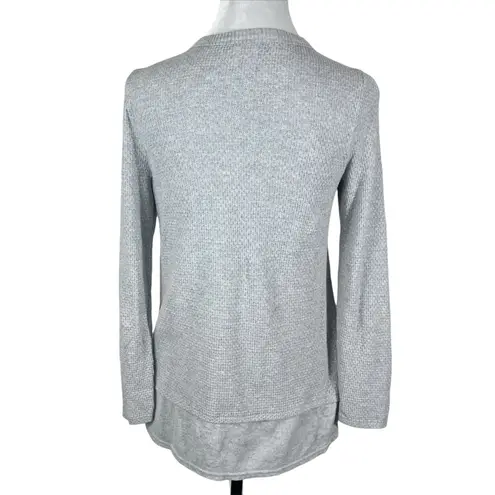Nic+Zoe Vital Waffle V-Neck Layered Top in Gray Size Small