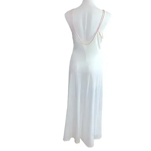 Vintage Val Mode Ivory Pink Chiffon Semi Sheer Nightgown Sheer Robe in Pink Trim Size M