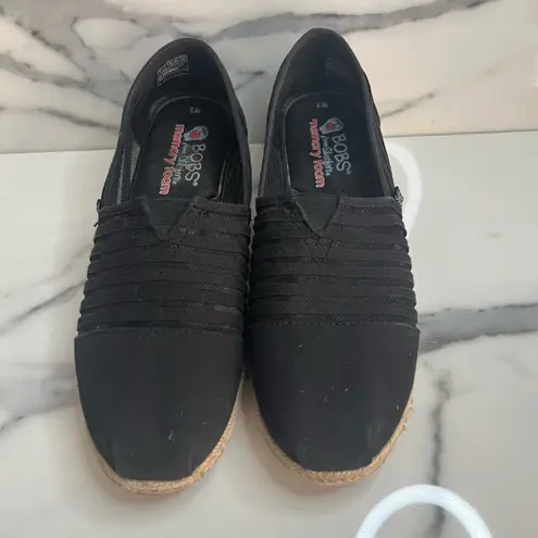 Bobs Skechers Women's Black Canvas Platform Espadrille Comfort Shoes Sz 9
