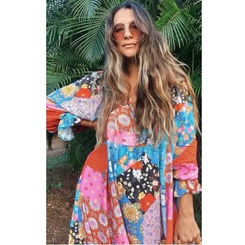 Spell & the Gypsy Bohemian Patchwork 70s Witchy Cha Cha Maxi Dress Size Large Blue - Image 12