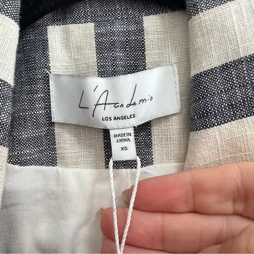 L'Academie NEW NWT L’Acdemie Poppy Linen Blend Blazer Jacket In Navy Stripe